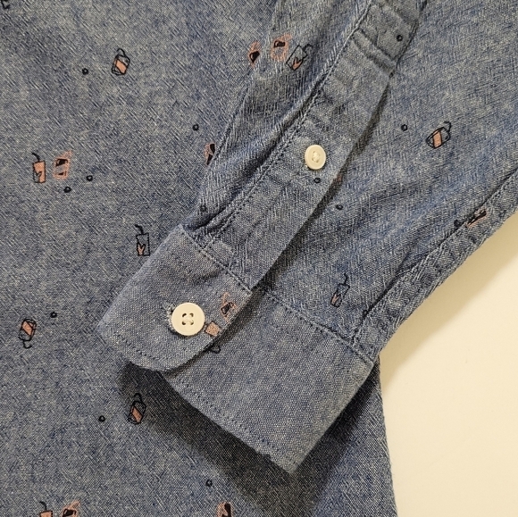 Frank + Oak chambray denim cotton print long sleeve button front shirt - Picture 6 of 11